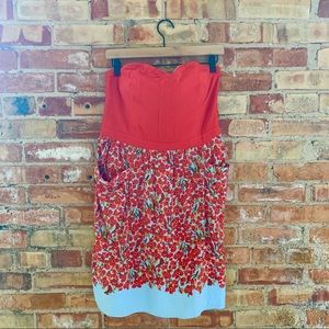 Strapless Red Poppy Dress with Pockets